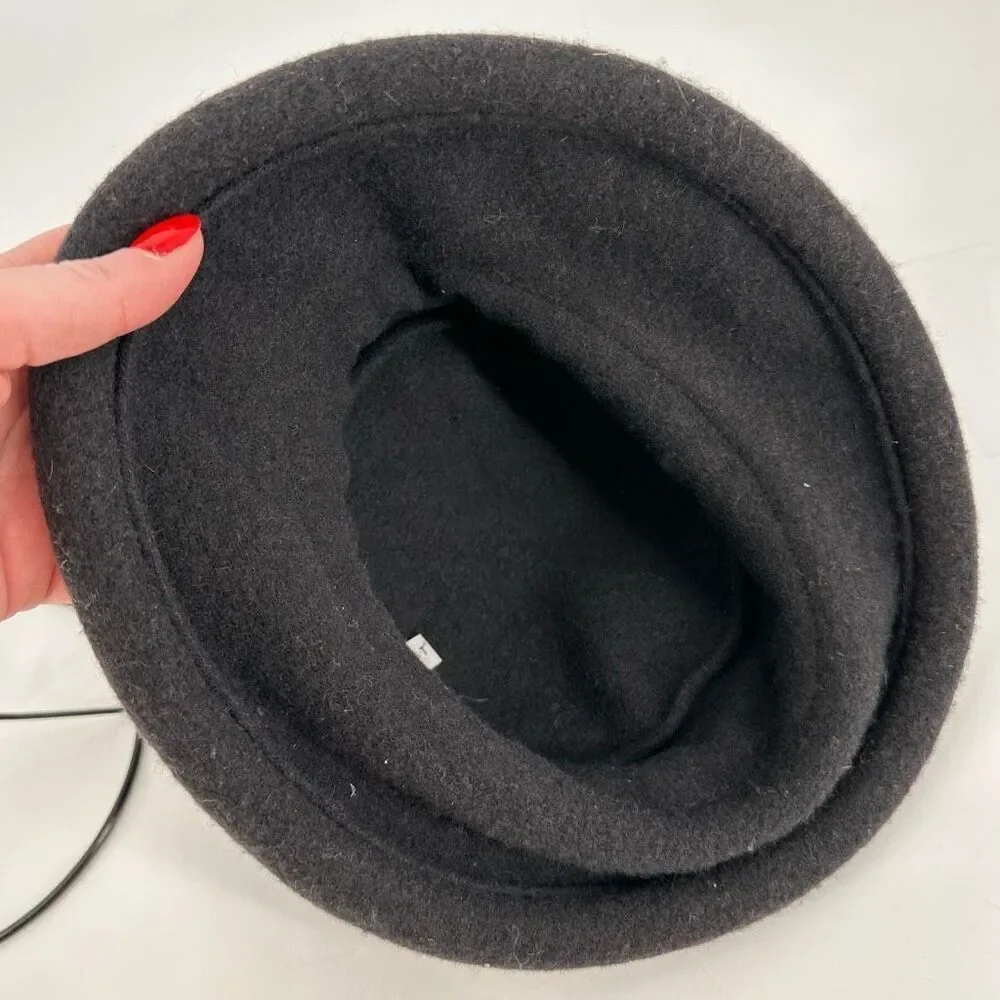 Parkhurst 100% Wool‎ Black Lauren Brim Cloche Bucket Ribbed OSFM